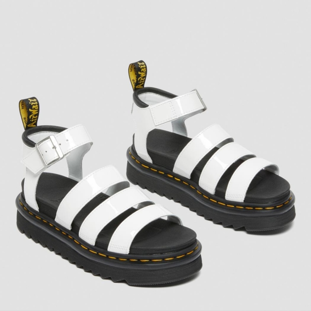 Dr. Martens Blaire patent leather strap white sandals